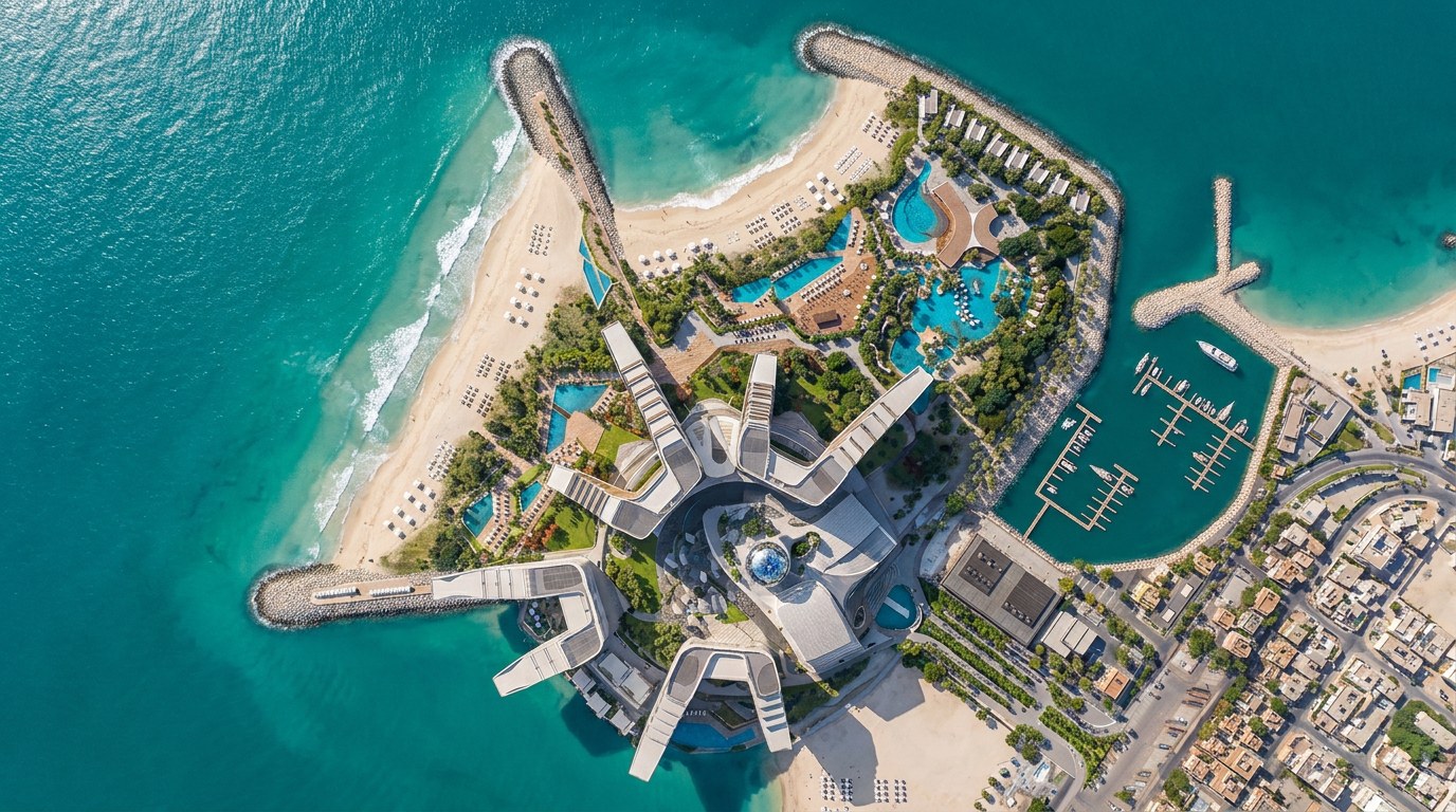 Luftaufnahme Al Marjan Island – Trauminsel im Emirat Ras Al Khaimah